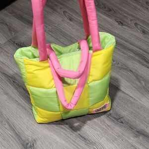 Bright Checkered Fruit Riot Puffer PR Tote
